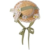 COSDREAMER Girls Women Tea Party Sun Hat Lace Ribbons Straw Hats Small