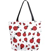 ZzWwR Chic Extra Large Shoulder Grocery Tote Bag, Fresh Ladybug Pattern Canvas Reusable Handle Bags for Men Women Gym Weekender Picnic Beach Travel Home Storage Market Shopping