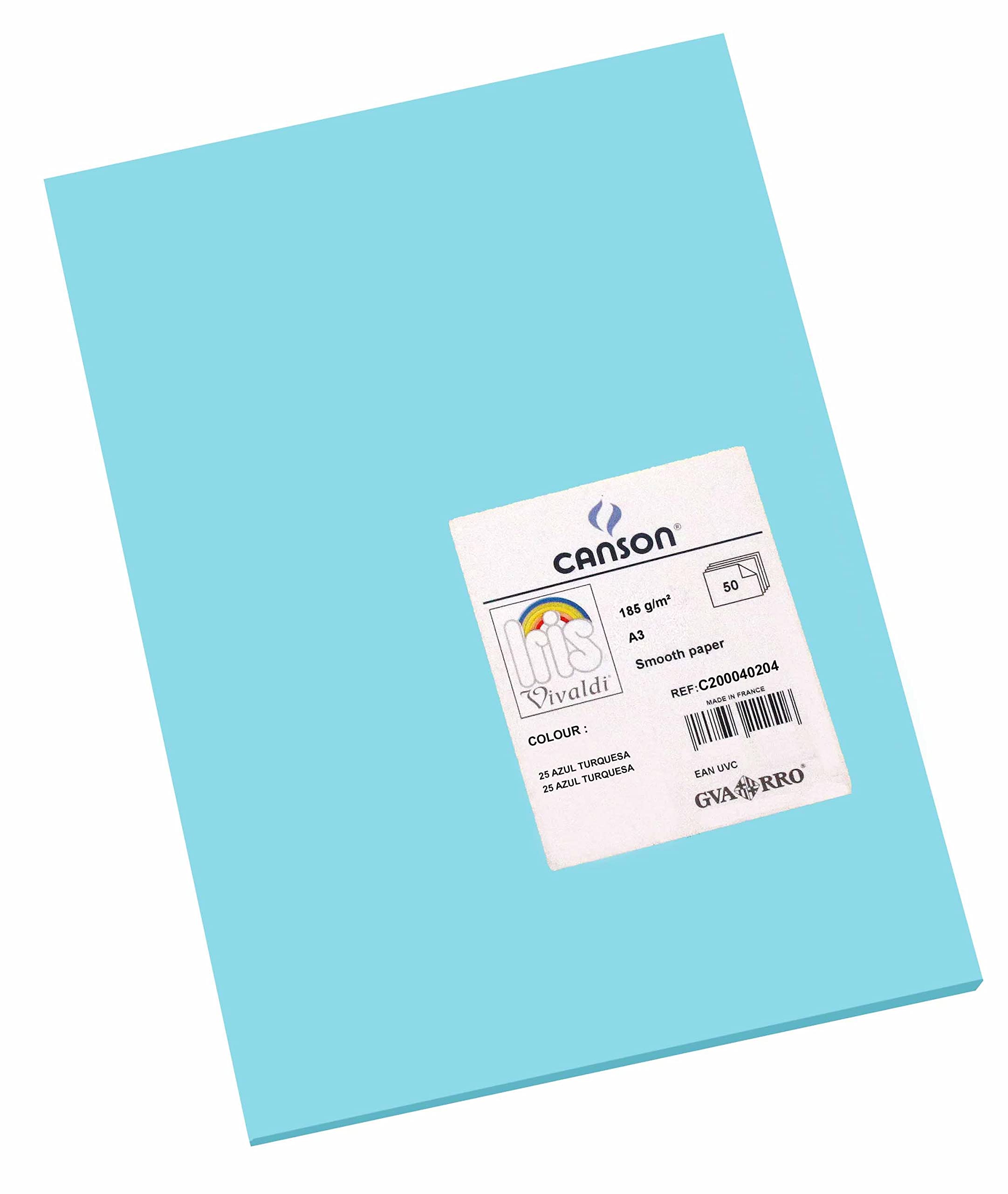 Canson Iris Vivaldi A3 185 GSM Smooth Colour Paper - Turquoise Blue (Pack of 50 Sheets)