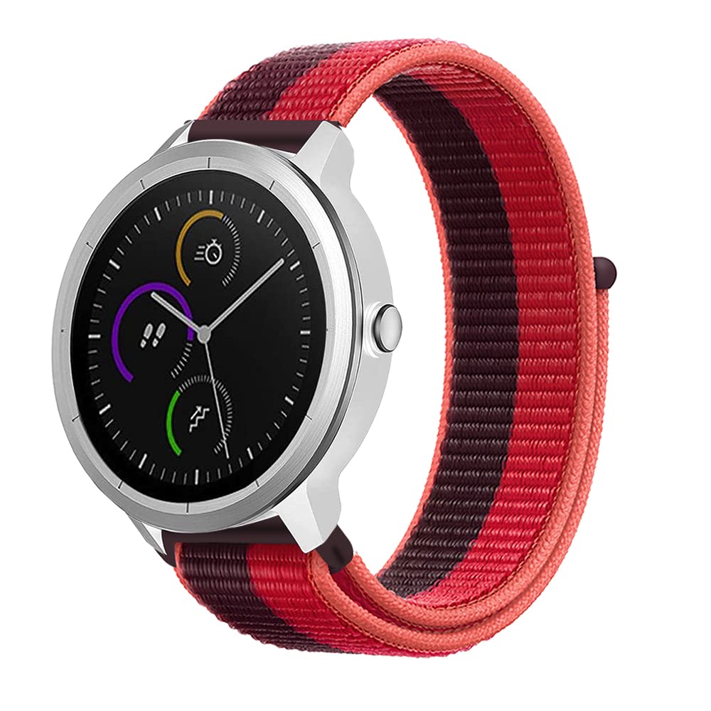 Niboow 20mm Strap for Garmin Vivoactive 6/Vivoactive 5/Vivoactive 3 music/Forerunner 165 Music, Nylon Soft Watch Band for Garmin Venu Sq 2/Venu 2 Plus/Sq 2 Music/Venu Sq/Venu Sq Music - Purple/Red — image 1