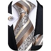 DiBanGu Mens Paisley Tie Set Silk Woven Jacquard Necktie and Pocket Square Cufflinks Gift Set for Wedding Bussiness