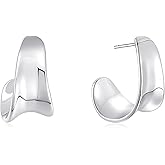 18K Gold Plated Sterling Silver Posts Chunky Organic C Hoops | Gold Polished Textured Large C-Shape Earrings for Women 1''