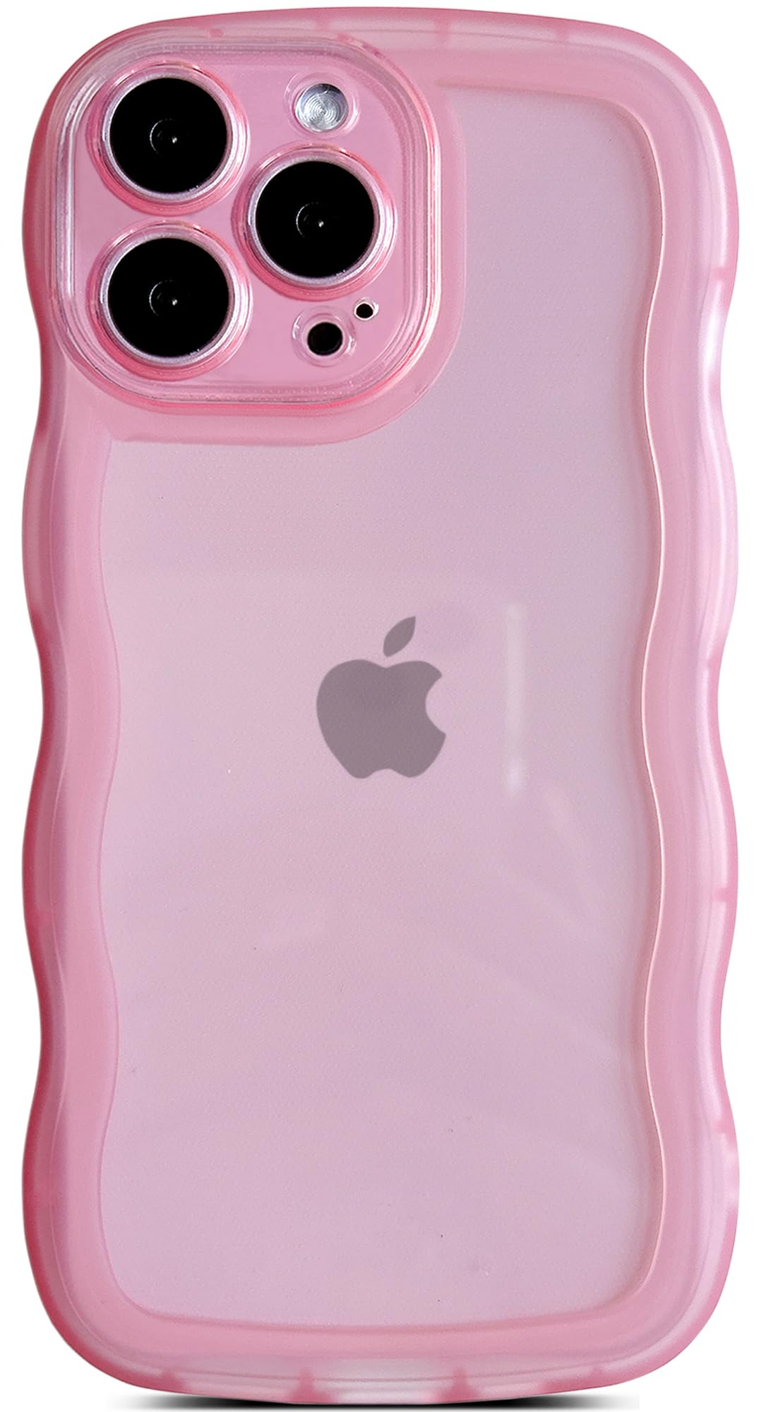 Qokey for iPhone 16 Pro Case 6.3", Curly Wave Bumper Design Transparent Shiny Cute Shockproof Protection Soft Wavy Phone Cover for Women Girls Men, Clear/Pink