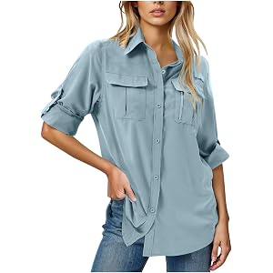 Womens UPF 50+ UV Sun Protection Shirts Long Sleeve Fishing Hiking Safari Shirt Outdoor Gardening Cool Travel Shirts