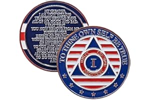 MYRECOVERYSTORE Stars and Stripes Alcoholics Anonymous Chip with 7th Step Prayer on Back Coin Capsule Included (Available in 1-50 Years)