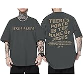 Lubpow Christian Shirts for Men Jesus Saves Shirt Religious Faith Tshirt Inspirational Bible Verse Graphic Tee Tops