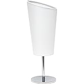 Simple Designs LT1208-WHT 12.4" Bright and Bold Mini Compact Chrome Table Lamp with Angled Fabric Shade, for Living Room, Bed