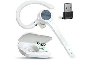 Ngsod Bluetooth Headset, Wireless Earpiece with UPGARD Noise Canceling Mic,500mAh Charging Case Support 72H Talking Time,Hand-Free Headphones with Mute Button for Computer Cell Phones Trucker -White