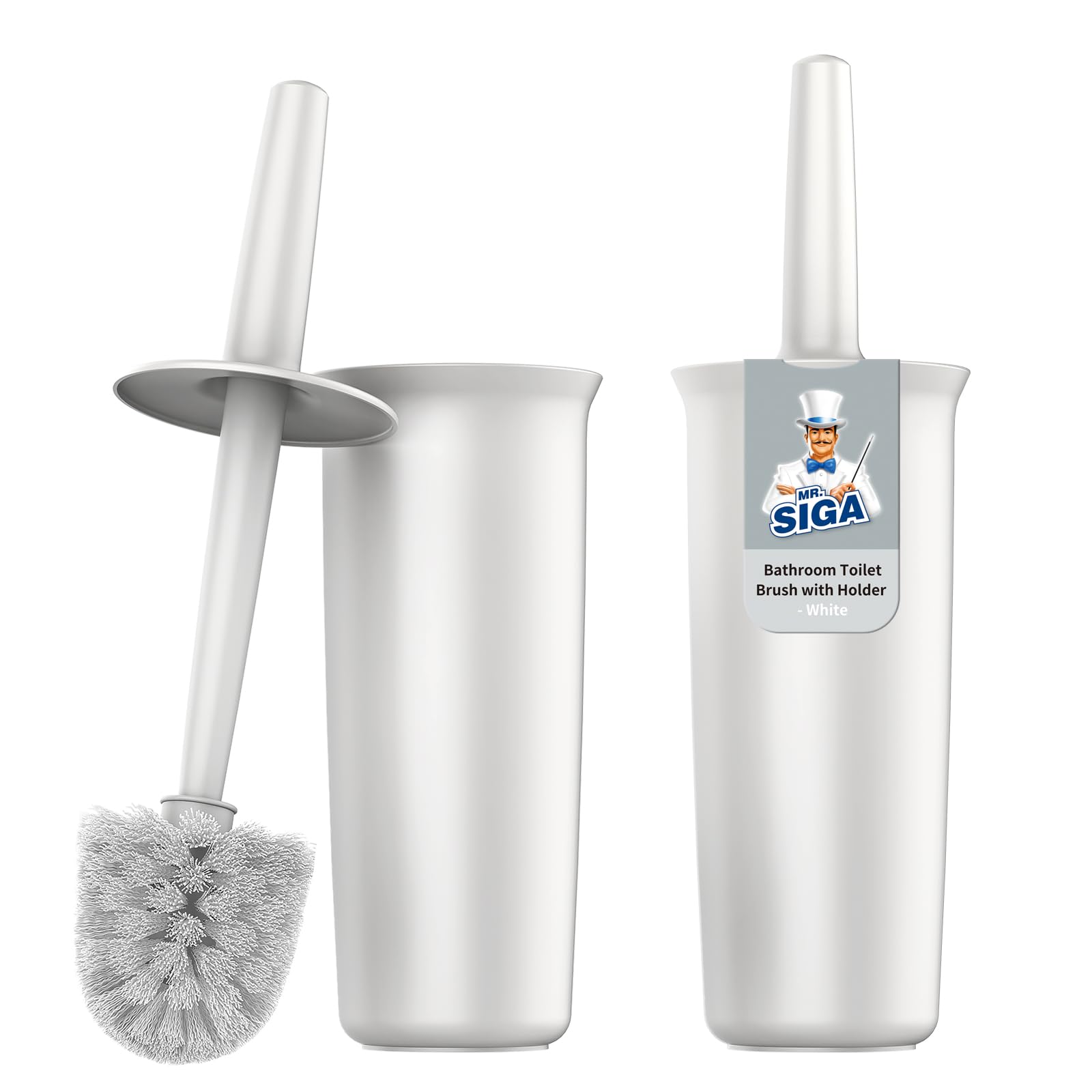 MR.SIGA Toilet Bowl Brush and Holder for Bathroom, White, 2 Pack