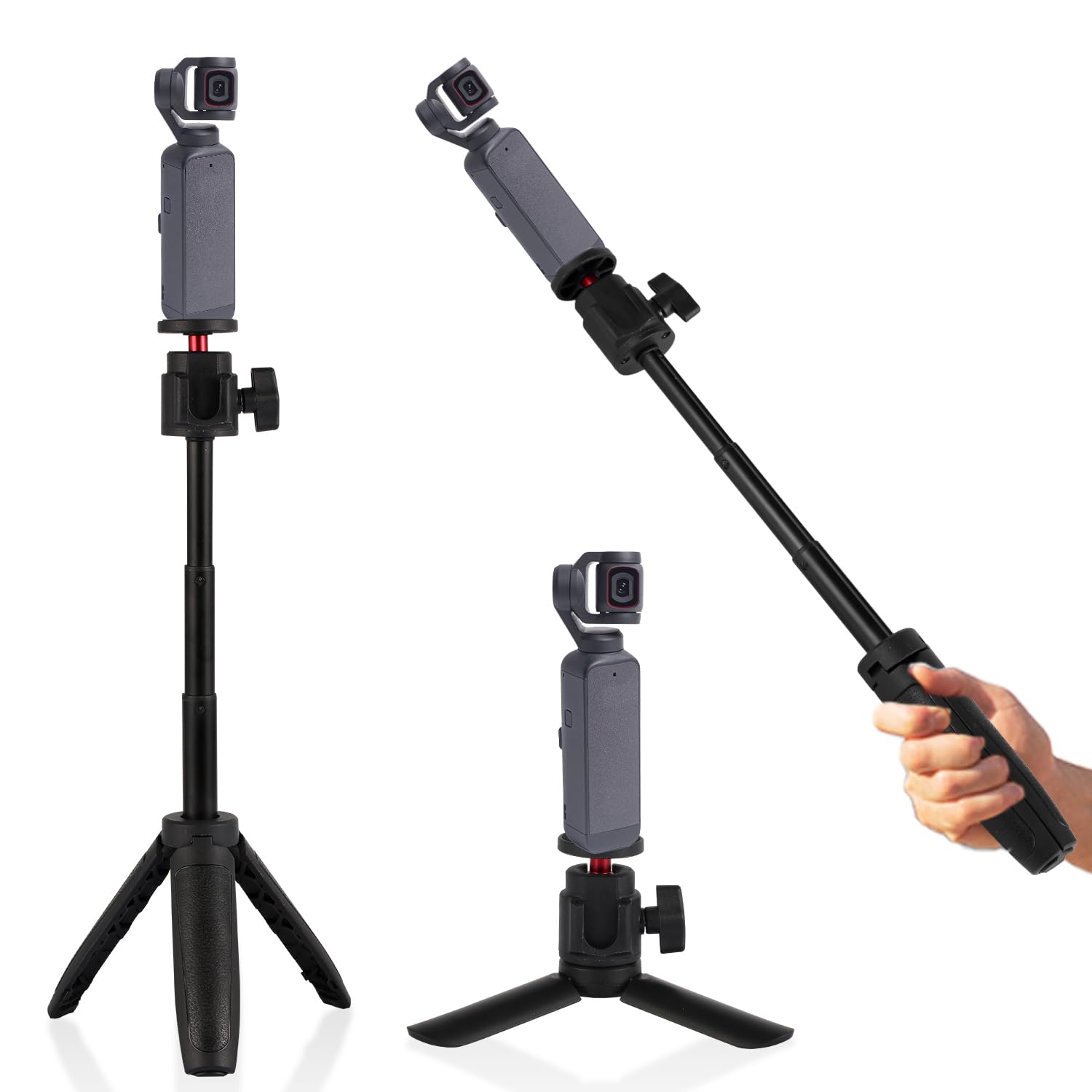 Selfie Stick & Mini Tripod Kit, Black Tabletop Tripod Mount - Portable Retractable Stand Compatible with DJI Osmo Pocket 3 & 2 Camera