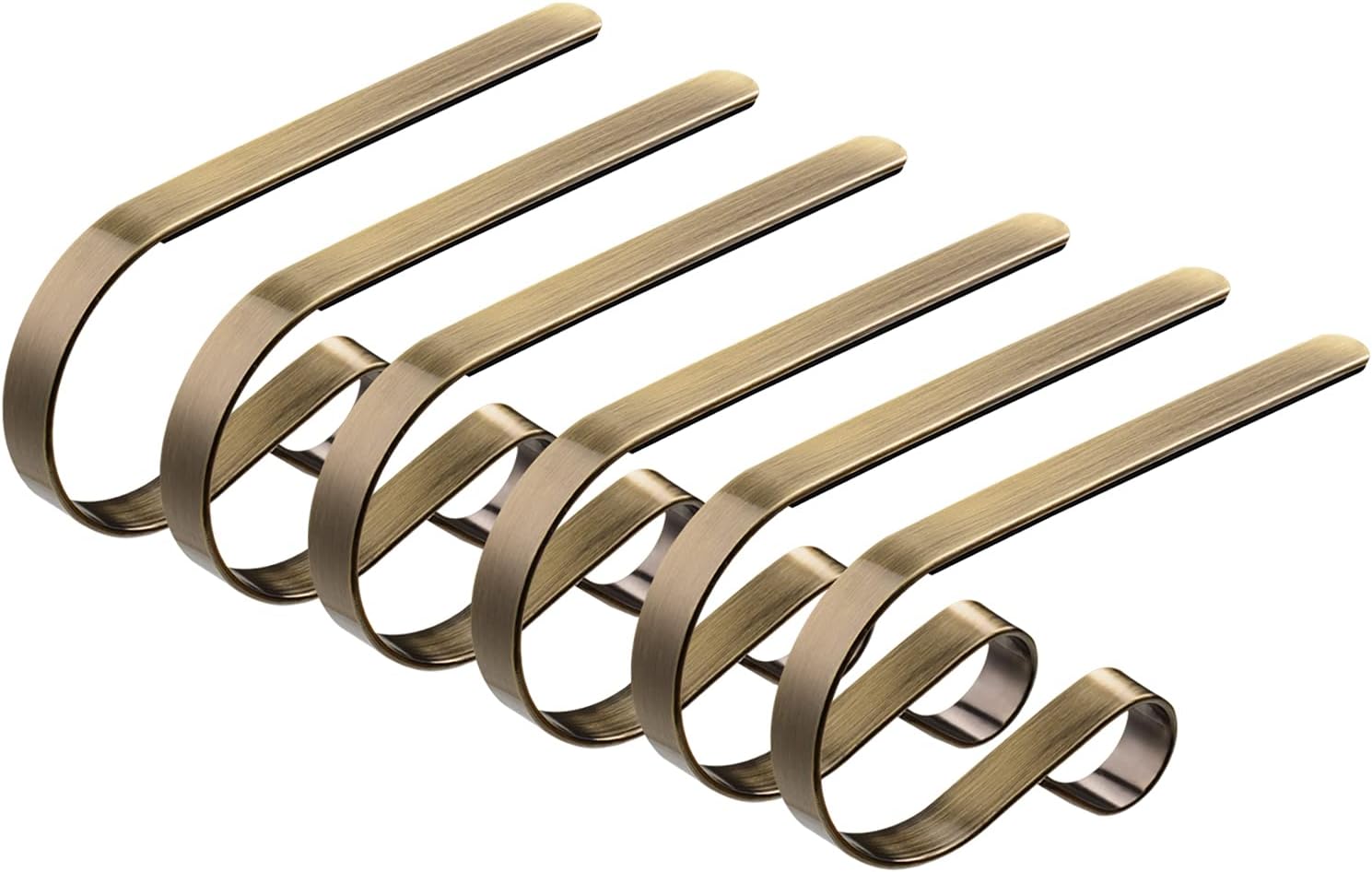 Stockings & Holders - Christmas Stocking Holders Metal Mantel Stocking Hangers Adjustable Hanging Grip Stockings Clip Set (6, Antique Brass)