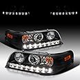 AUTOZENSATION Compatible with 1998-2011 Ford Crown Victoria, Left + Right Pair Headlamps Assembly, SMD LED Black Projector Headlights