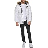 GUESS mens Mid-weight Puffer Jacket With Fur Lined Removable Hood