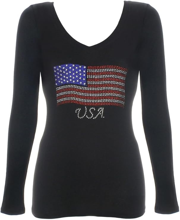 DivaDesigns Women's US Flag Patriotic Rhinestone Bling VNeck TShirt XLarge Amazon.ca