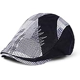 Panchitalk Beret Hat for Men, Vintage Cotton Adjustable Newsboy Flat Cap with Buckle, 56-59cm