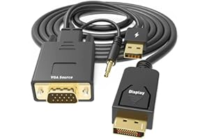 UANTIN VGA to DisplayPort Cable 6 Feet, 1080P Uni-Directional Computer to DP Monitor Adapter Male to Male Gold-Plated Cord Co