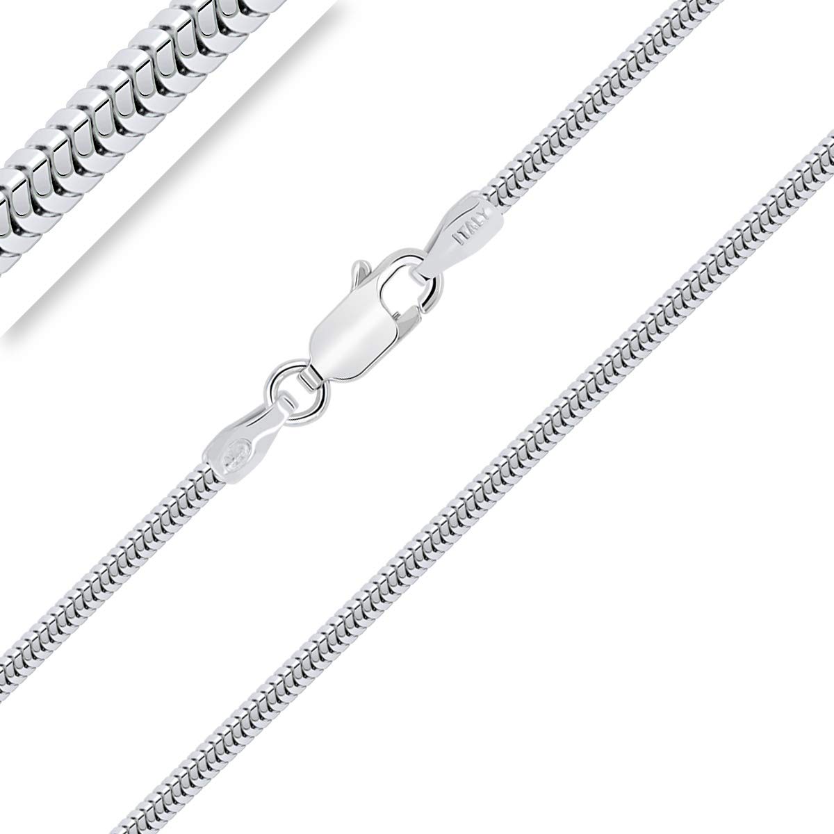 PLANETYS - 925 Sterling Silver Rhodium Finishing Light Snake Chain Necklace 2 mm Width Lenght: 20 Inches