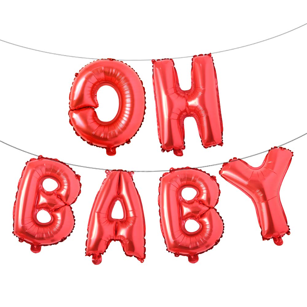 Photo 1 of 16 Inch Oh Baby Foil Letters Balloons Banner Hanging Party Kit for Baby Shower Gender Reveal Party decoration Supplies (Oh Baby Red)