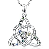 Cargari Celtic Knot Necklace for Women 925 Sterling Silver Trinity Knot Pendant with Abalone Irish Jewelry Birthday Gift for Women