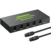 LiNKFOR Digital Optical Audio 1x4 Splitter Digital SPDIF Toslink Optical Fiber Audio Splitter 1 in 4 Out Aluminum Alloy with Optical Cable for PS3 Blue-Ray DVD HDTV