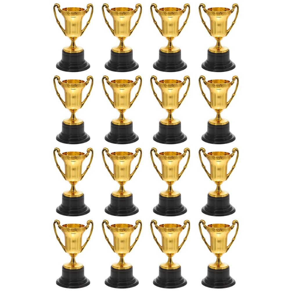 TOYANDONA Mini Trophies for Kids 16 Pieces Small Gold Plastic Trophy Cups with Base Party Favour and Kids Race Game Award Children S Incentive Prize for Sports and School