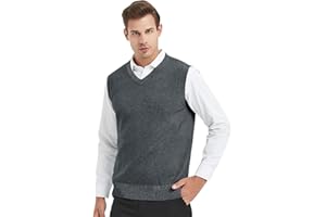 TopTie Men Business Solid Color Plain Sweater Vest, Cotton Fit Casual Pullover