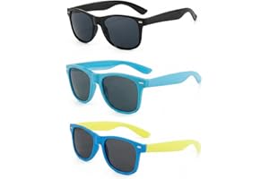 3pcs Colored Sunglasses, UV400 Protection Shades in Black Blue & Green for Kids