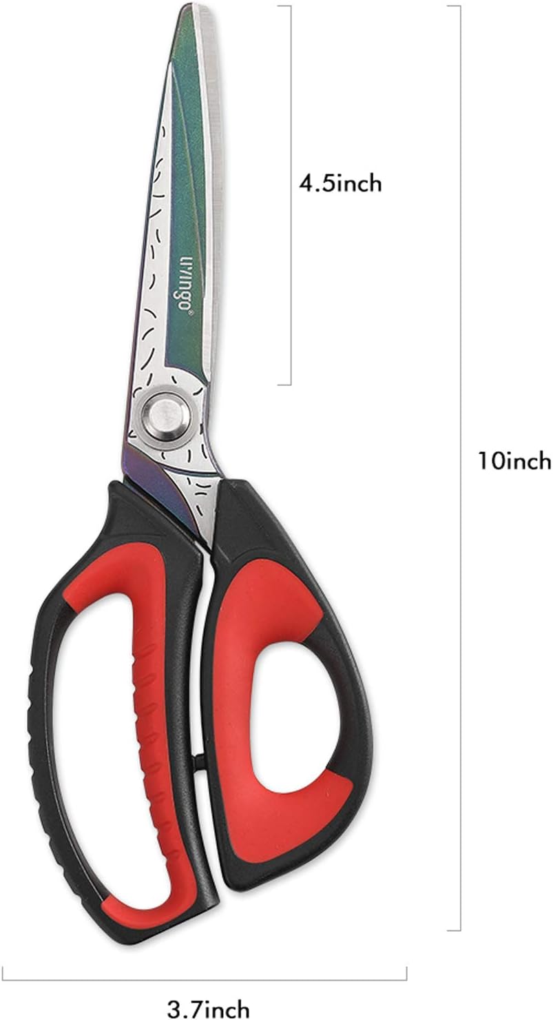 LIVINGO 10'' Multipurpose Heavy Duty Scissors, Premium Titanium Coating Forged Stainless Steel Tool Industrial Shears for Household Pruning, Gardening, Office - - 