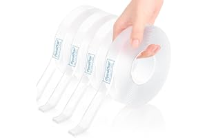 SpiralScgv Double Sided Tape Heavy Duty (4-Pack, 0.5in*16.4ft) – Strong Adhesive for Wall Hanging, Photos, Carpets, Washable, Reusable, Non-Marking, Clear Mounting Tape