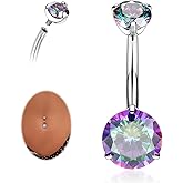 AROWRO G23 Titanium Belly Button Ring Hypoallergenic Belly Rings Internally Threaded Belly Button Piercing 14G 8-14mm Navel Piercing Jewelry with Round Cubic Zirconia