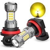 PHINLION H8 H11 LED Fog Light Bulbs, 3000K Amber Yellow, 2 Pack | 3200LM Super Bright, H16 Fog Bulb or DRL Lamps Replacement, 1:1 Halogen Size, for Cars, Trucks, SUVs