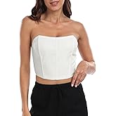 HDE Women's Strapless Linen Corset Y2K Crop Top Bustier Body Shaper Bandeau Top