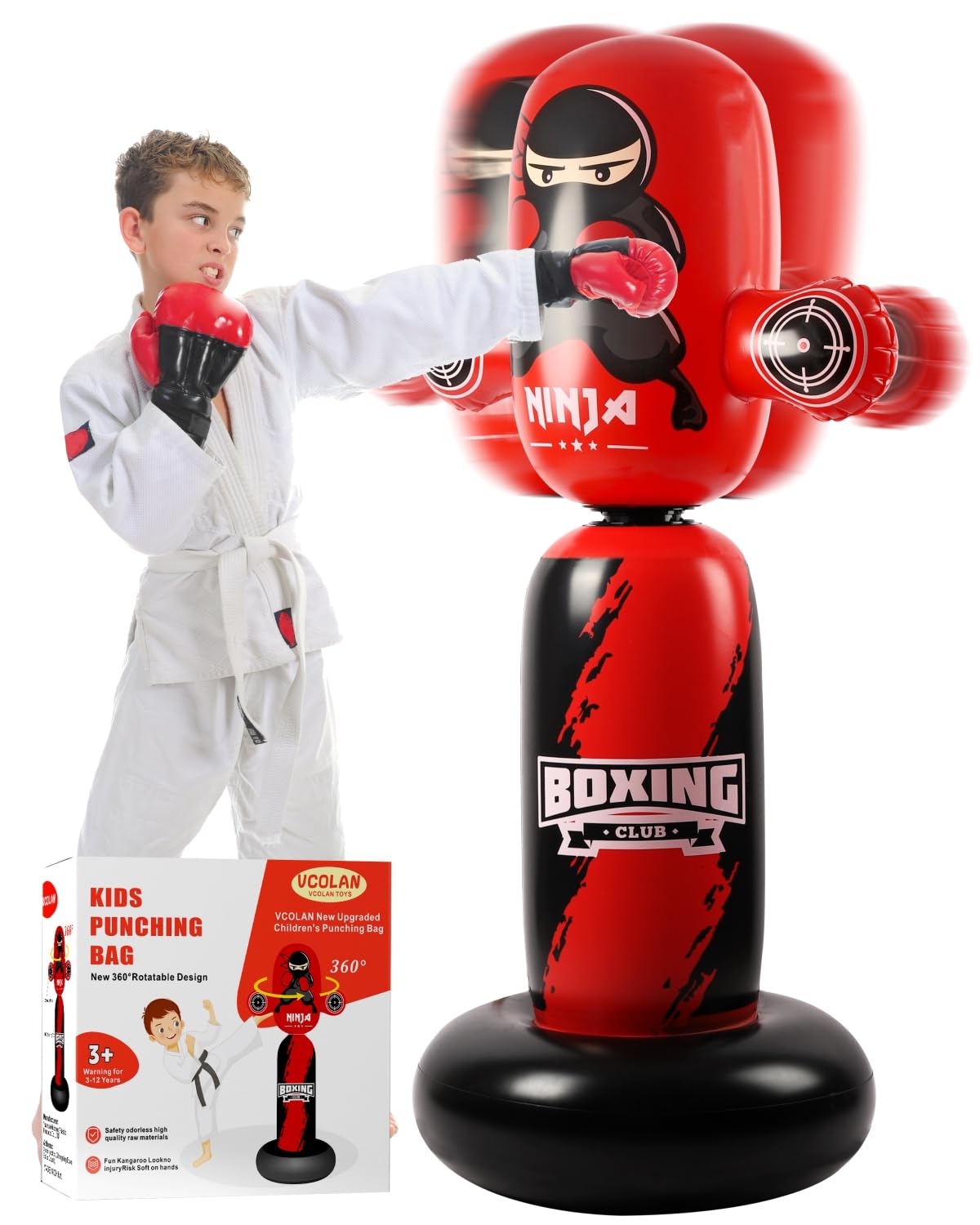 Photo 1 of VCOLAN Punching Bag for Kids,63inch Kid Punching Bag,New Upgraded 360°Rotating Inflatable Boxing Bag Ninja Toy Christmas Birthday Gift for Boys Age 3-12