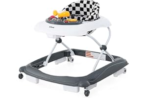 INFANS Foldable Baby Walker, 3 in 1 Toddler Walker Leaning-Seated Walk-Behind with Removable Music Tray, Adjustable Height, Washable Seat Cushion for Boys and Girls (Checkerboard)