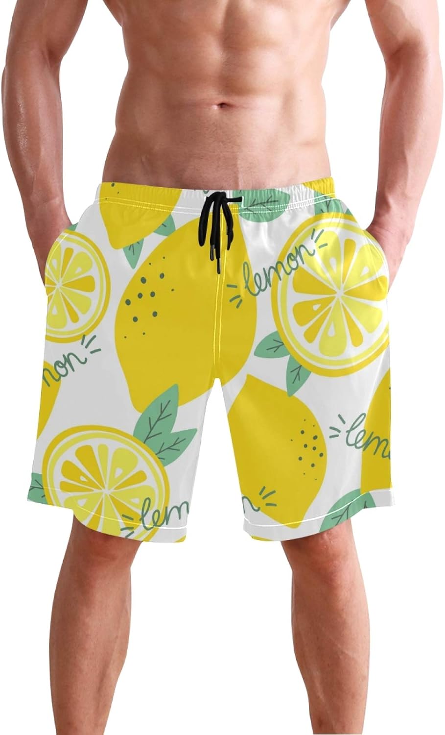 Mr.Brilliant Lemon Swim Trunks for Men Beach Board Shorts Quick Dry