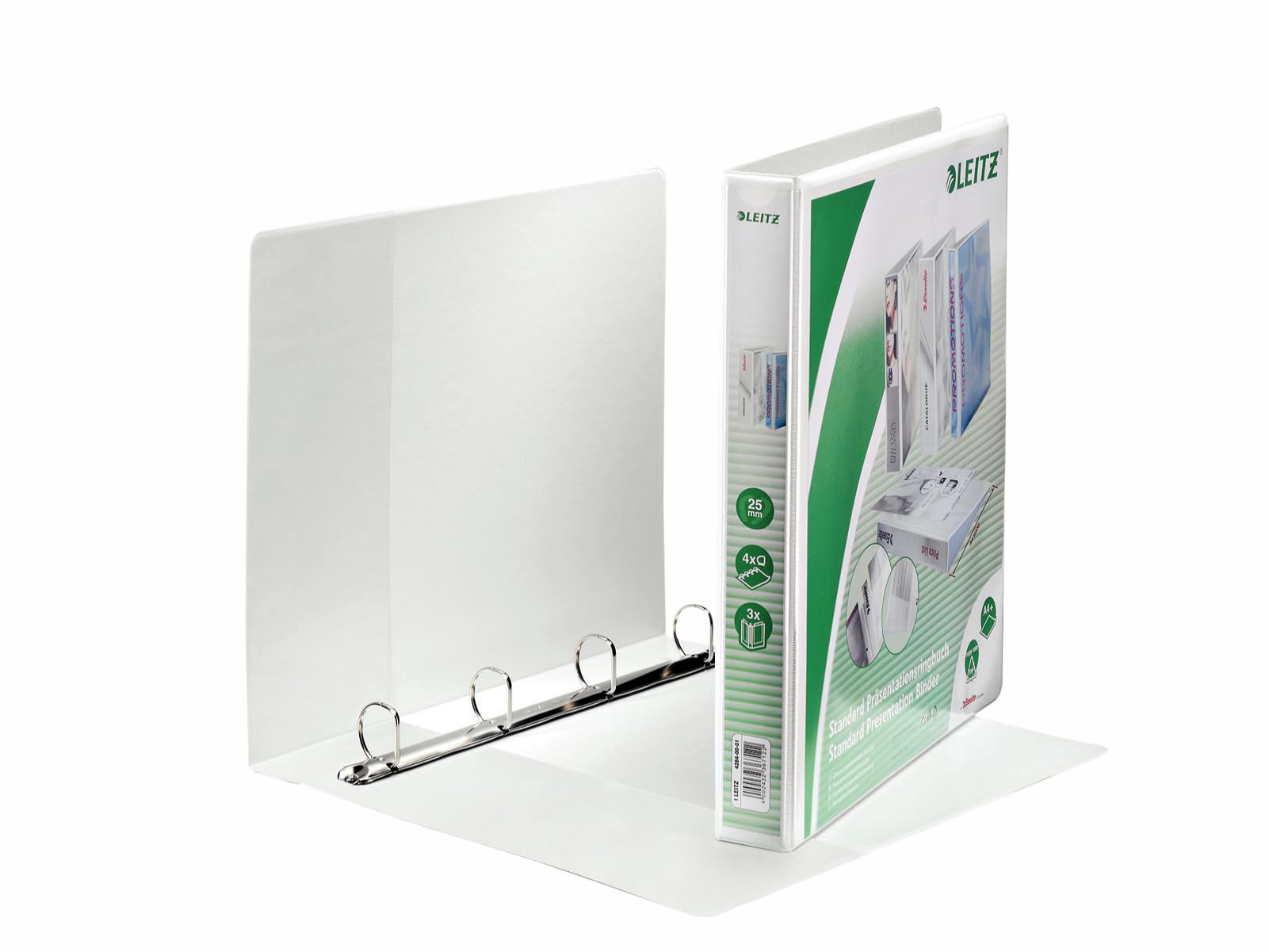 Leitz 42840001 Presentation Ring Binder A4 with Pouches and 4 Rings 25 mm Width Polypropylene White