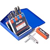 HIGHFIRE 18-Piece Metric Drill and Tap Set with 1 Piece T-Handle Ratchet, Black and Gold Premium HSS Jobber Length Drill Bits and Hand Plug Taps with Metal Indexed Box
