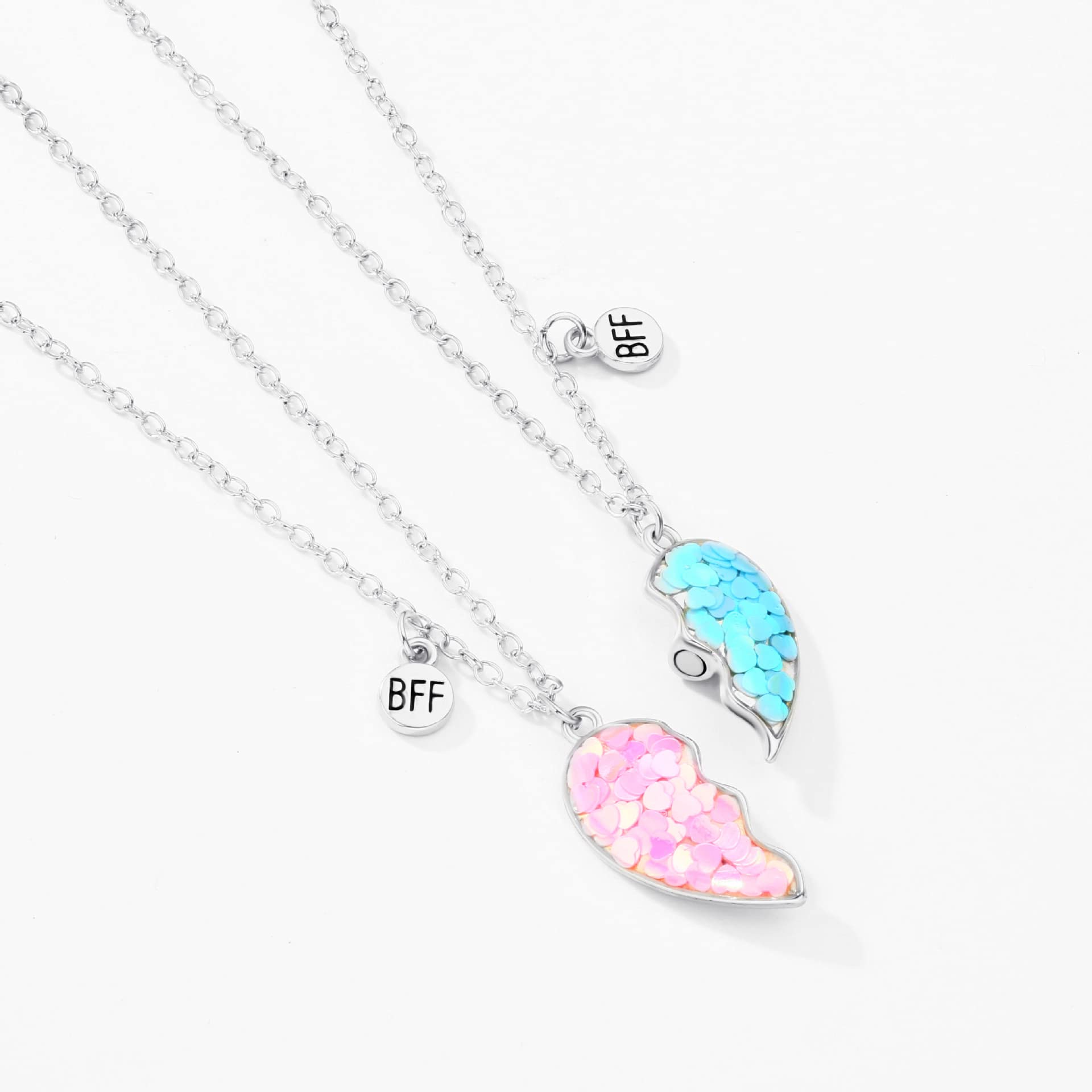 DOYYCA Best Friend Necklace for 2 Girls Magnetic Matching Friendship Necklace Half Heart Pendant BFF Necklaces for Sister
