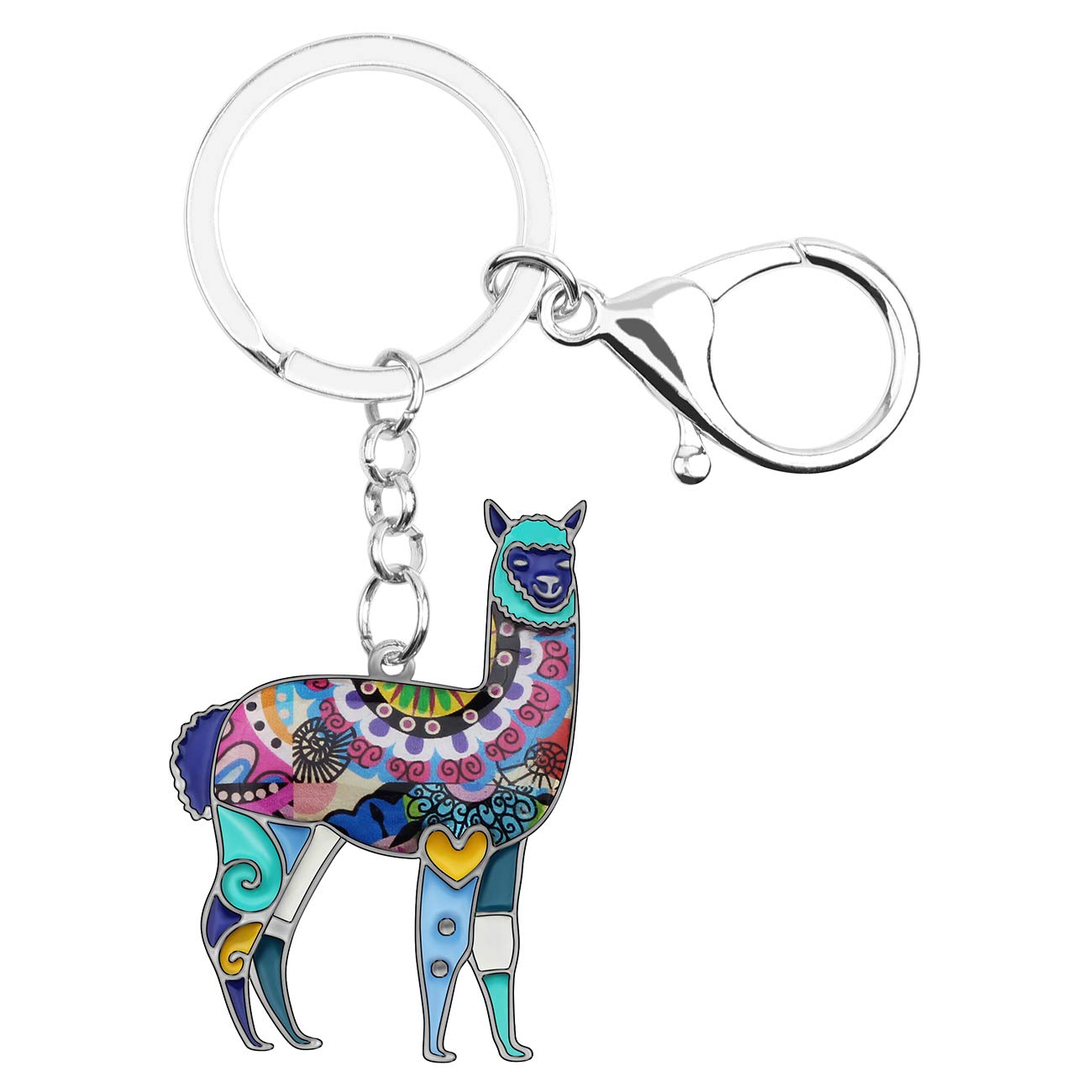 WEVENI Enamel Charms Floral Alpaca Keychain Camel Key Ring Fashion Jewelry Gifts For Women Girls Bag Car Wallet (Blue)