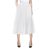 Urban CoCo Women's A Line Elastic Wasit Chiffon Midi Skirt Flare Pleated Skirts with Pockets