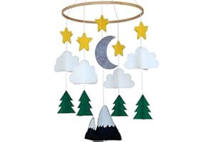Sorrel + Fern Baby Crib Mobile (Starry Woodland Night, Long Evergreen) - Nursery Decoration Ceiling Mobile and Baby Shower for Boys & Girls