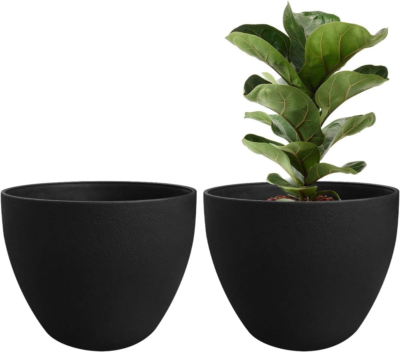 Outdoor Planter Flower Pots Outdoor- 11.3 Inch Planter with Drainage for Indoor Outdoor Plants Flowers, Black, Set of 2