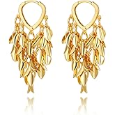 JGHIFLYE Chic Dangle Tassel Leaf Earrings for Women, Statement Elegant Vintage Unique Gold leaf Jewelry Petal Earrings for Party Wedding