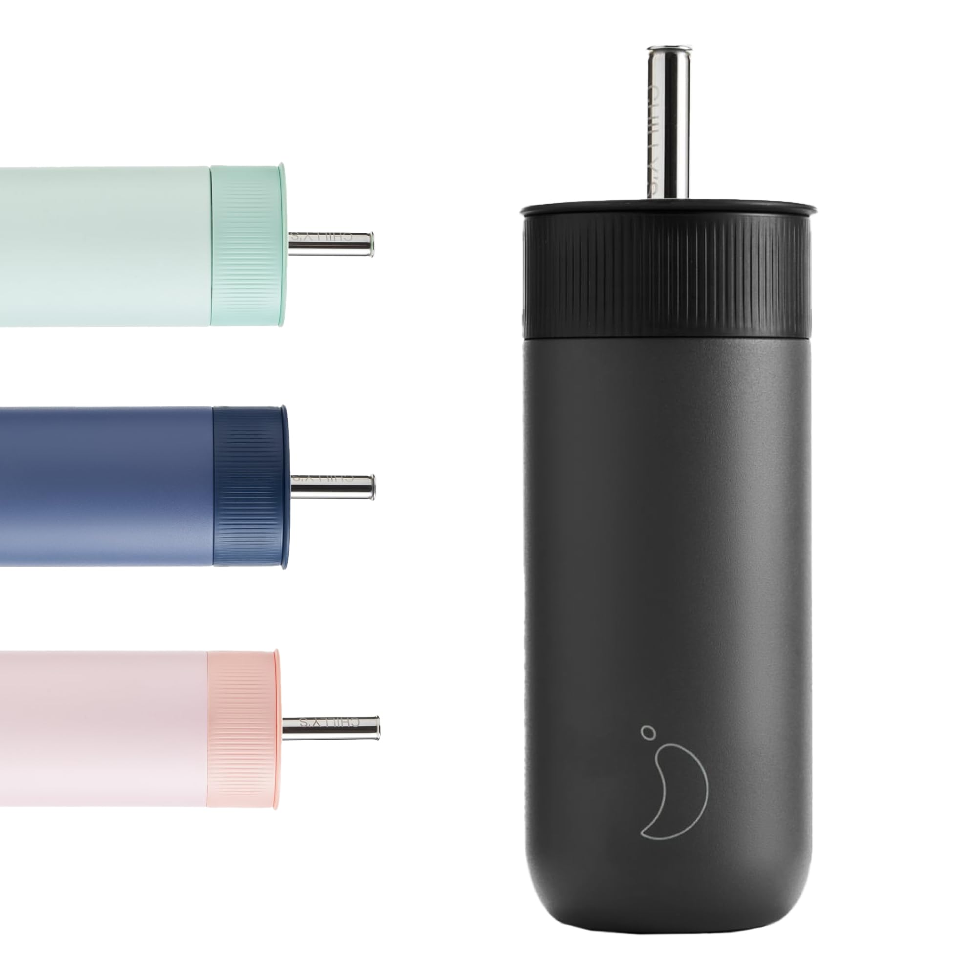 Chilly's Switch - BPA-Free Stainless Steel Switch Cup with Wide Straw for Milkshakes and Bubble Tea - Double Walled, Vacuum Insulated - Abyss Black, 500ml