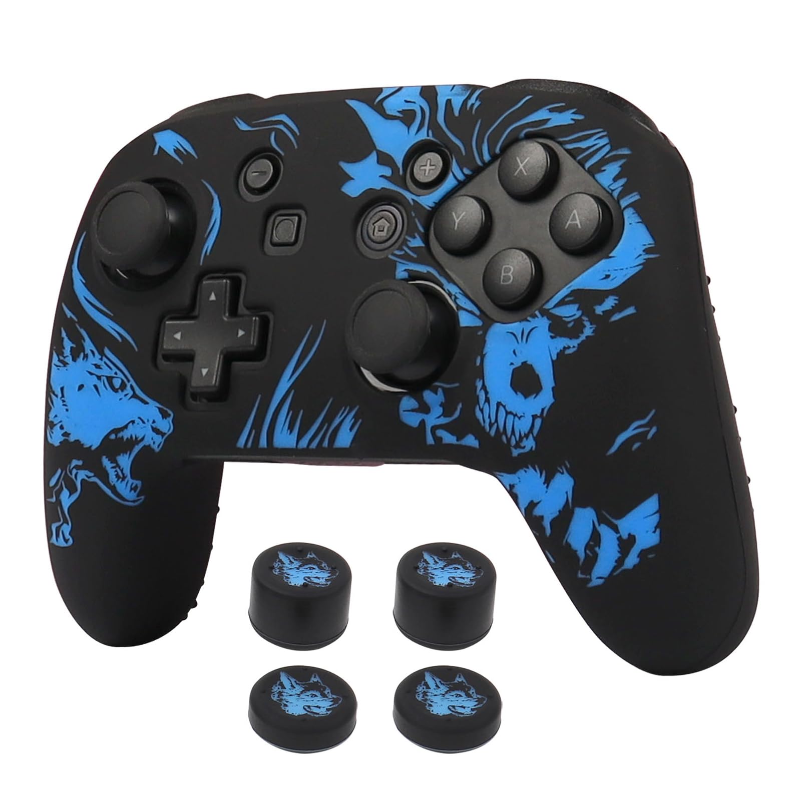 Photo 1 of Wolf Controller Skin Cover for NS Switch Pro Controller, RALAN 1 Controller Skin+4 Customised Thumb Grips Caps Accessories