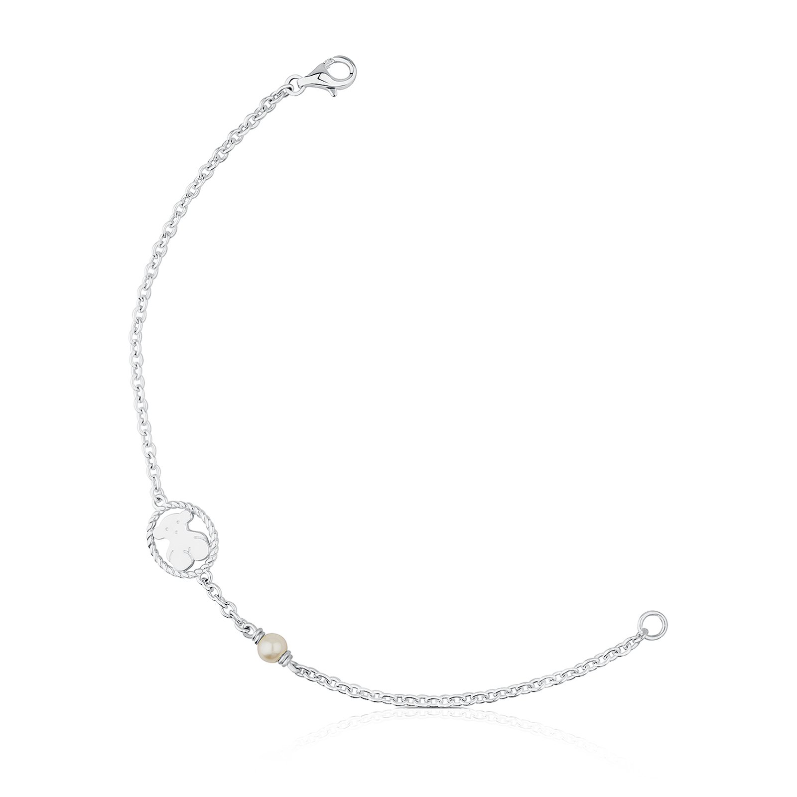 TOUS Sterling silver bracelet for women with pearl and bear motif, 17.5 cm long, timeless and classic, Camee collection