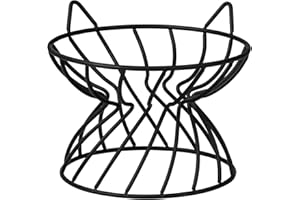 AHX Metal Stand for Cat Dish - Raised Cat Bowl Holder with Anti Slip Sleeves - Black Iron - Elevated, Anti Vomiting, Backflow Prevention - 5.9 x 4.7 inches
