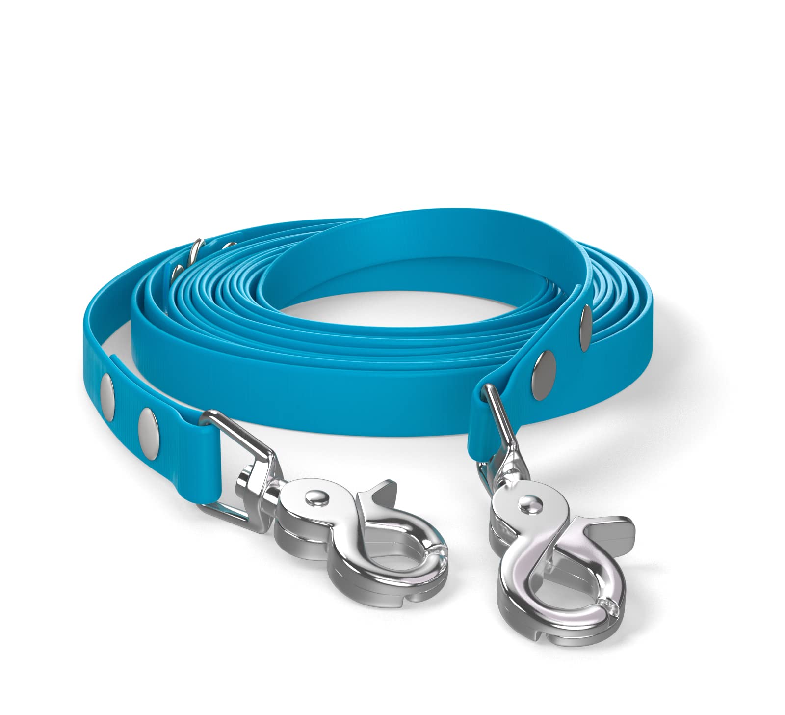 5m drag leash, dog leash, 2 carabiners & D-ring, cyan-blue, very sturdy, dirt and water repellent