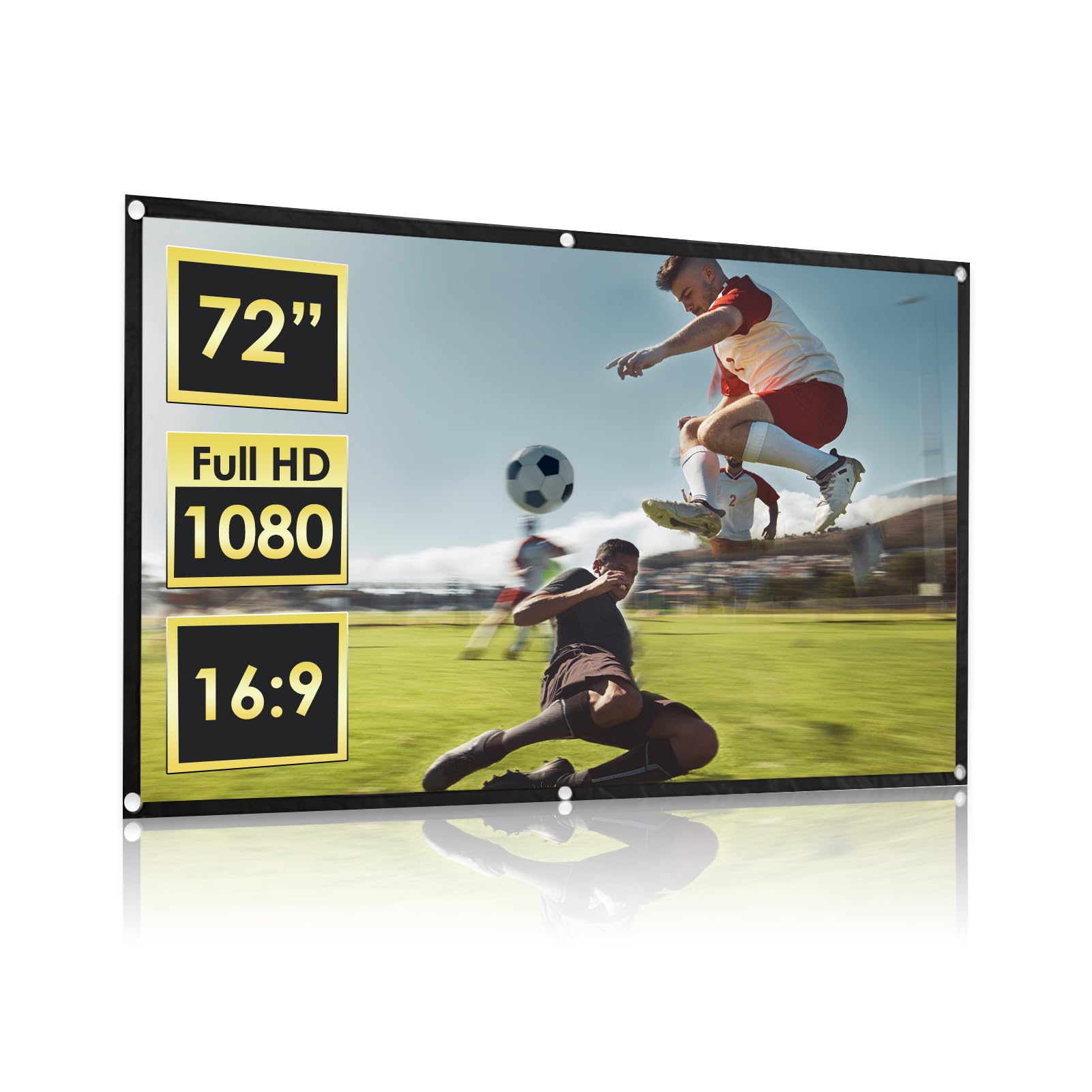 Projector Screen 72 Inch, Foldable and Portable Anti Crease 16:9 HD Premium Wrinkle Free Screen, Projection Movie Screen with Hook for Home, Party, Office, Classroom