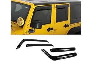 ZZDSNJ Tape-On Window Visors 4-Piece for 2007-2018 Jeep Wrangler 4-Door (JK) Sun Rain Guard Shield Shade Smoke 94249